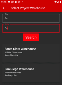 Select Project screen