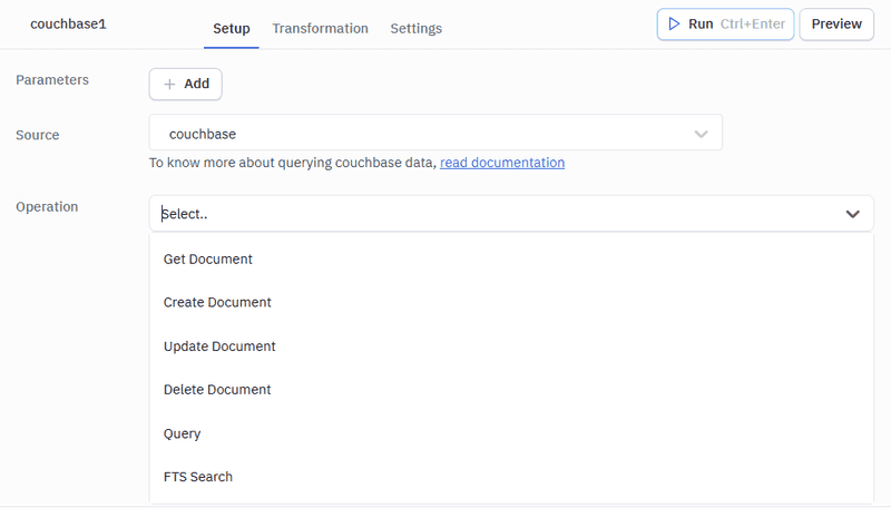 Available Couchbase operations in ToolJet
