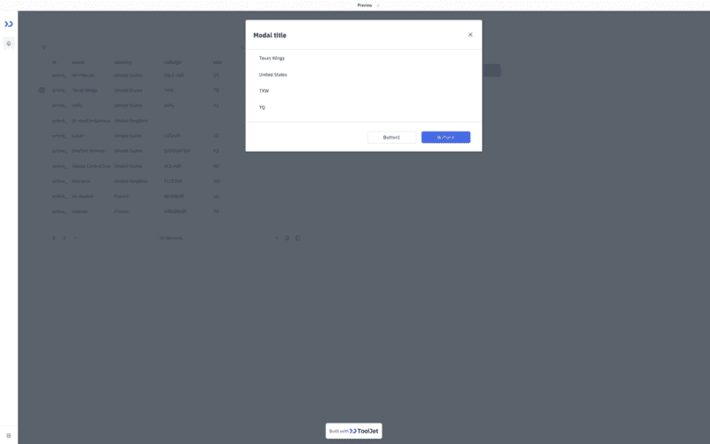 Airline details modal populated with fields from the Get Document response